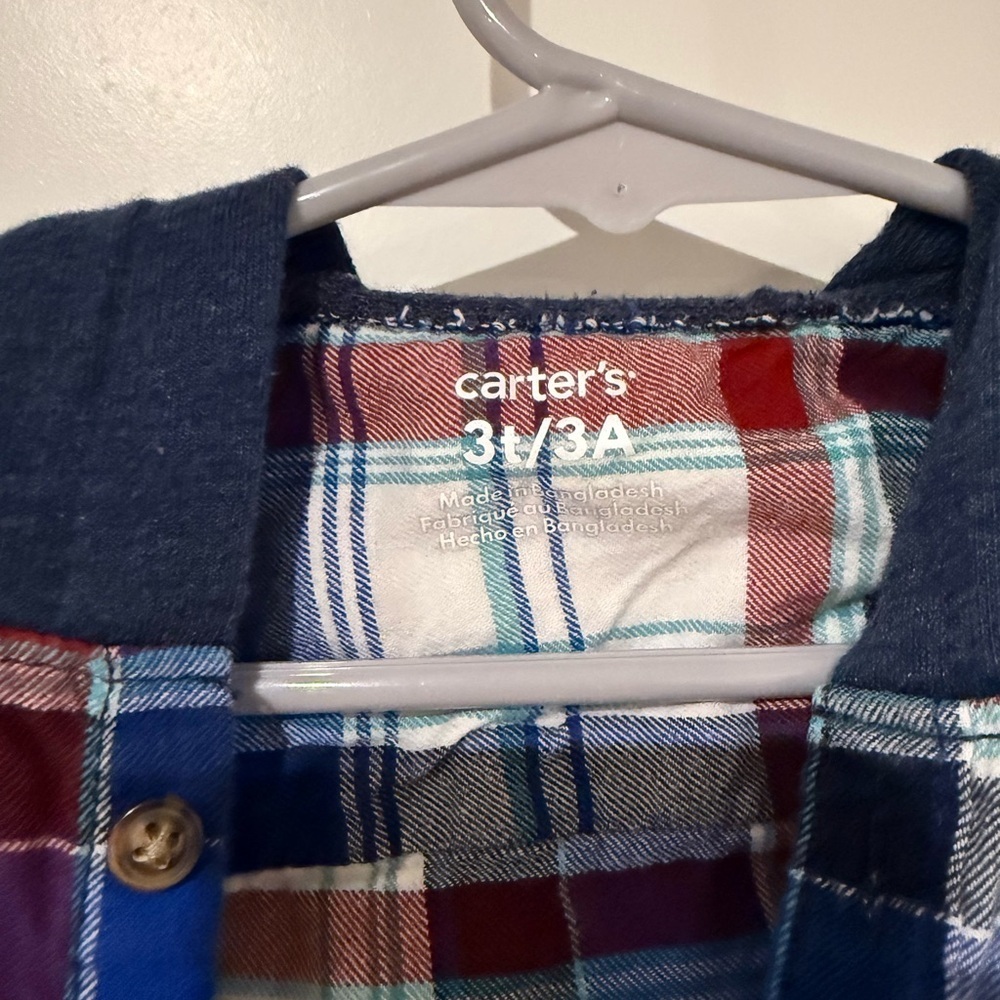 Carter's Boys Plaid Hooded Button-Up Shirt - Blue & Red - Picture 4 of 5